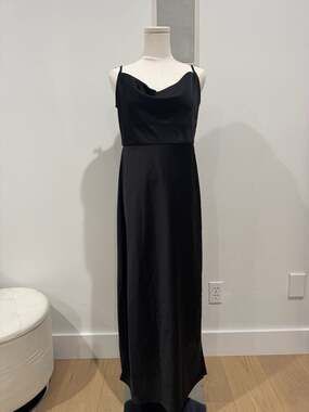 BHLDN Black Satin Cowl Neck Midi Dress with Side Slits